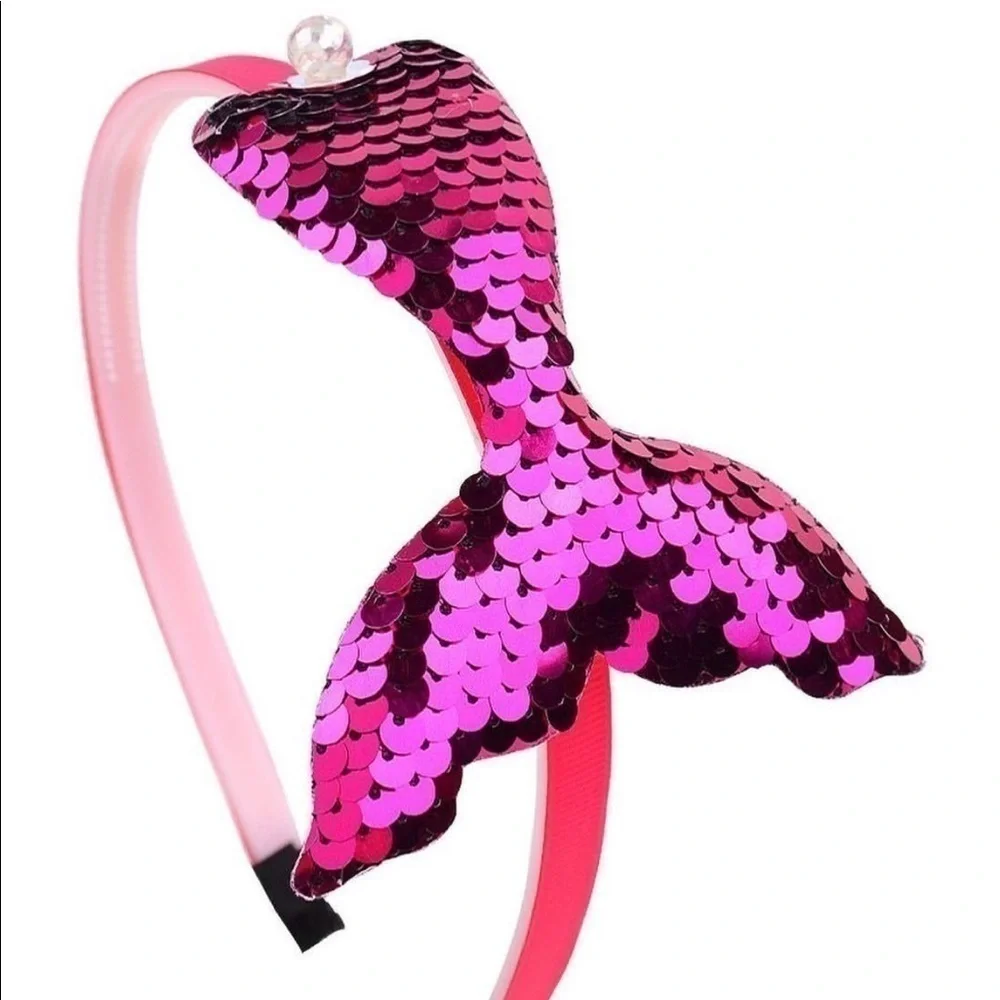 Headband. Pink sequins. Mermaid tail pearl accent